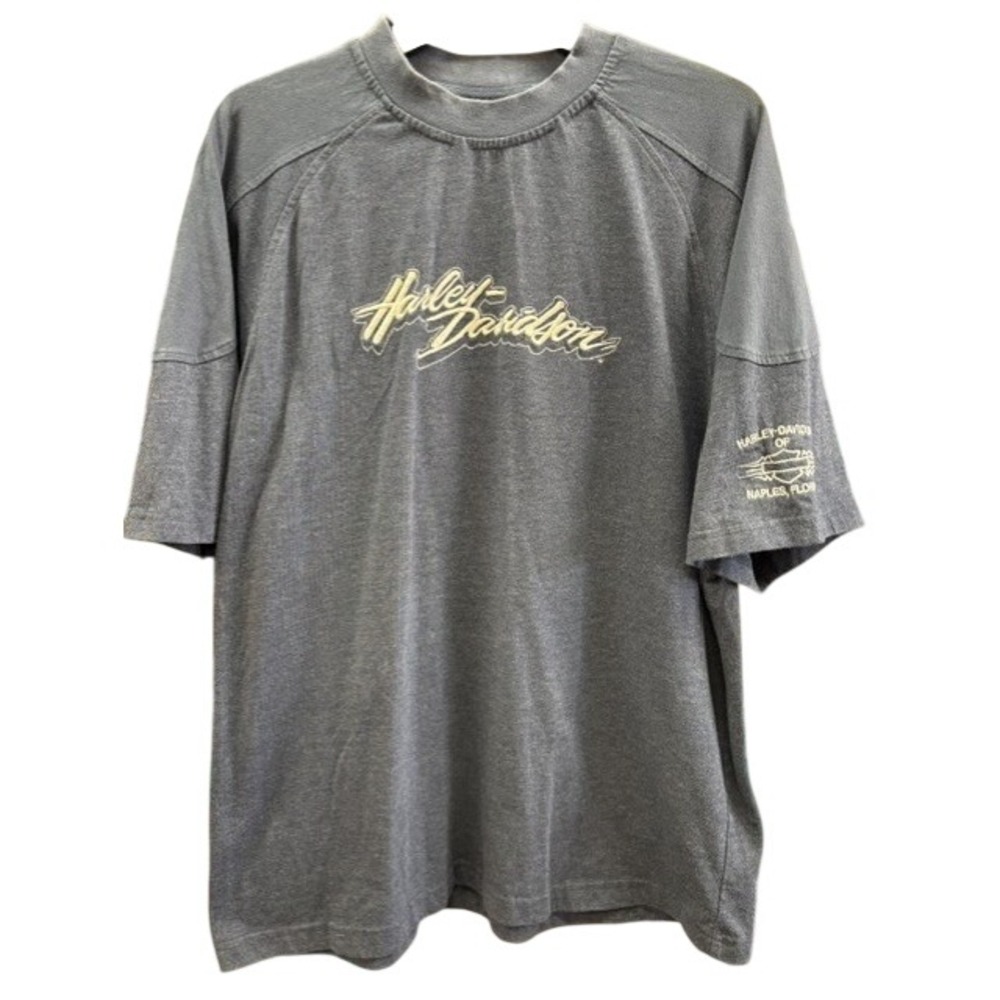 Harley Davidson Naples Florida Gray Embroidered T-Shirt Mens Large Raglan Sleeve
